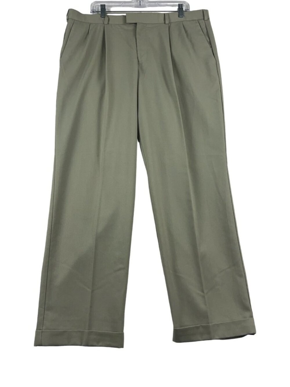 Dockers Olive Green Polyester Slacks Cuffed Pleated 38W 32L like new